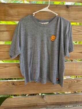 Aviator Nation Gray Short-Sleeve Tee with Orange Smile Patch